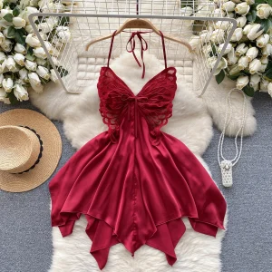 Robe mi-longue rouge soie