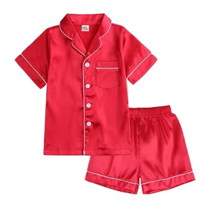 Pyjama en satin de soie rouge pour enfant, garçon et fille