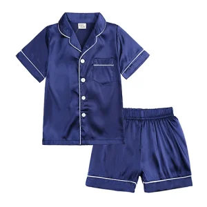 Pyjama en satin de soie bleu pour enfant, garçon et fille