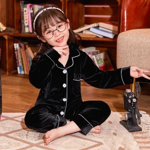 Pyjama chauds en velours noir pour enfants
